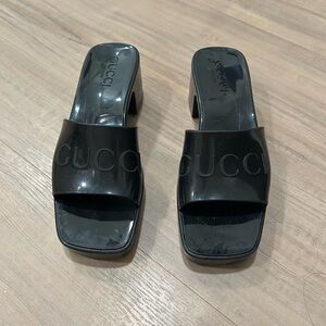 Gucci Black Patent Logo Mule Sandals for Women